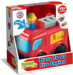 Small World Toys Fire Truck Toy: Interactive Press-to-Go Fire Trucks for Toddlers 1-3, Pretend Play Rescue Vehicle, Fire Engine Toy Gifts for Boy and Girls, Firefighter Toys for Kids