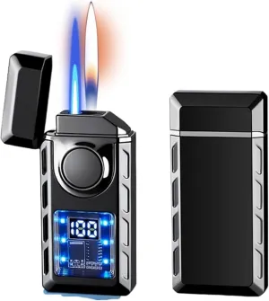 Smart Dual-Flame Butane Lighter - Adjustable Windproof Jet with RGB Lighting, Rechargeable Metal Build for Men’s EDC, Outdoor Adventures & Premium Gifts(#3)