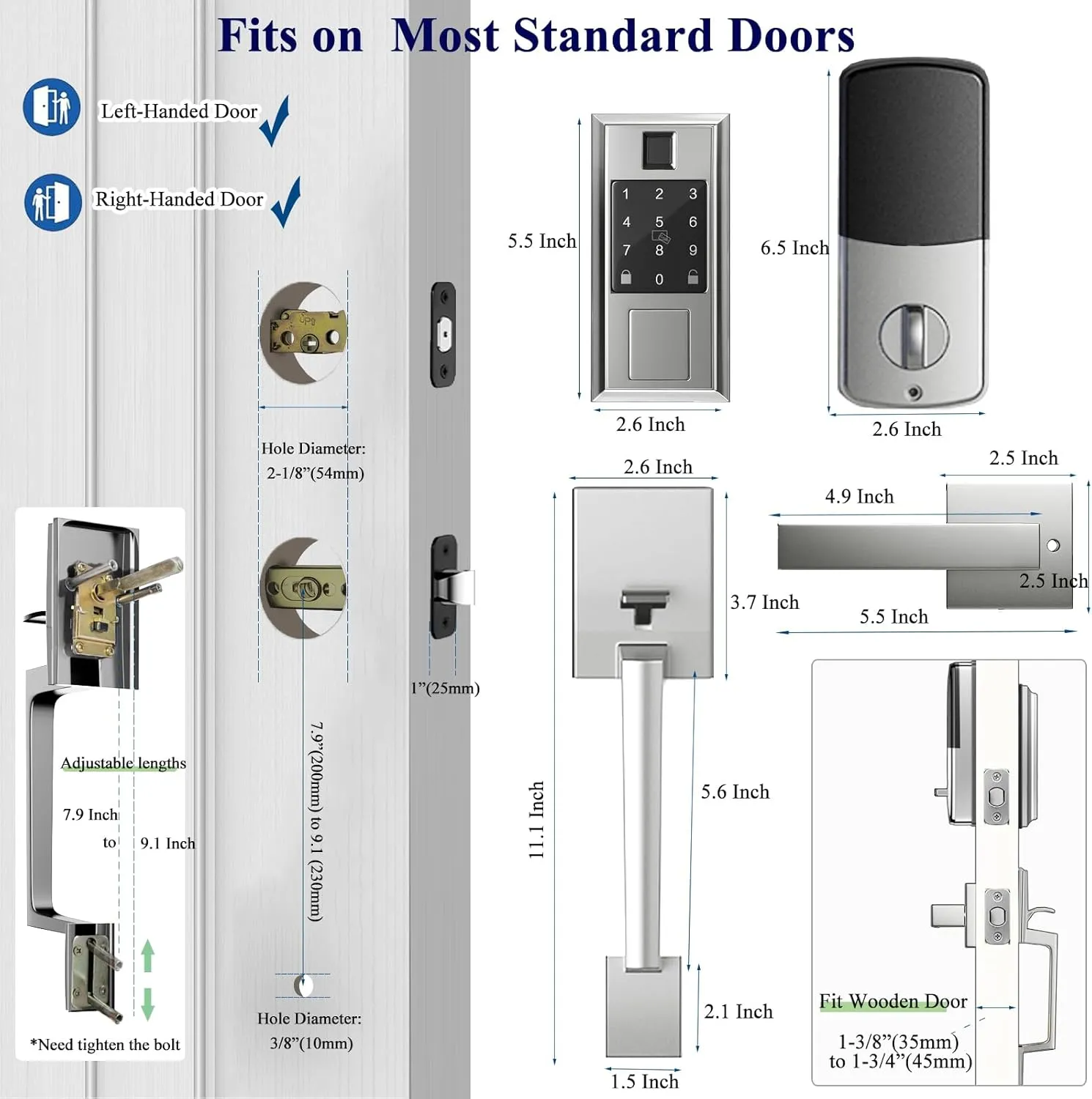 Smart Locks for Front Door with Lever Handle Set, Keyless Entry Door Lock, Fingerprint & App Control, Touchscreen Keypad Deadbolt, Auto Lock, Satin Nickel