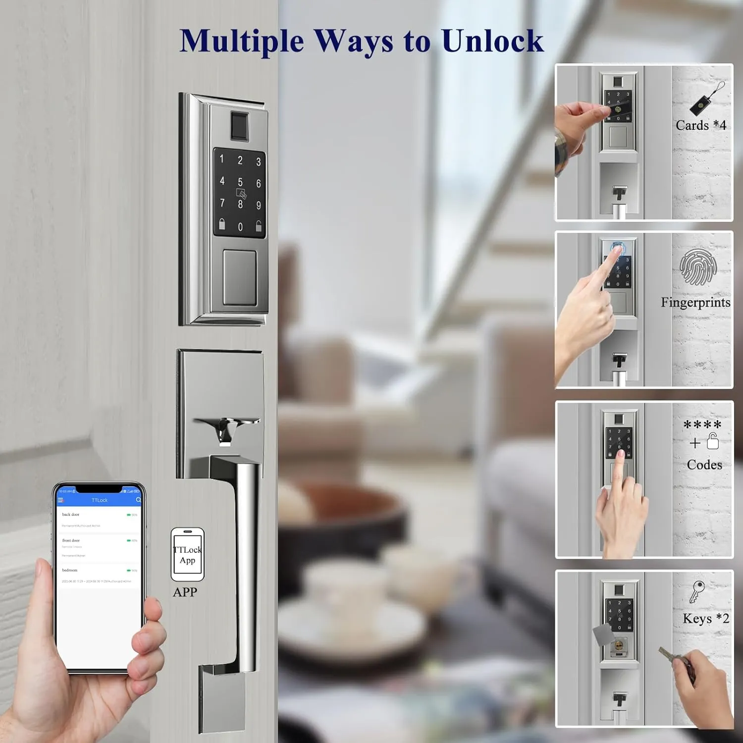 Smart Locks for Front Door with Lever Handle Set, Keyless Entry Door Lock, Fingerprint & App Control, Touchscreen Keypad Deadbolt, Auto Lock, Satin Nickel