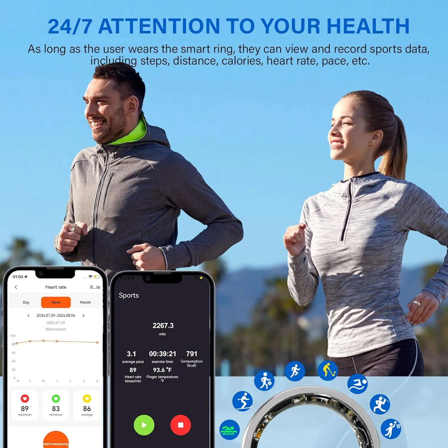 Smart Ring Fitness Tracker Ring for Men and Women - Titanium Material, Menstrual Cycle Tracker, Sleep Heart Rate Blood Oxygen Pressure Activity Steps Calories Tracker, No APP Subscription (Silver 10#)