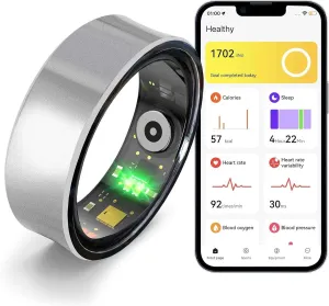 Smart Ring Fitness Tracker Ring for Men and Women - Titanium Material, Menstrual Cycle Tracker, Sleep Heart Rate Blood Oxygen Pressure Activity Steps Calories Tracker, No APP Subscription (Silver 10#)