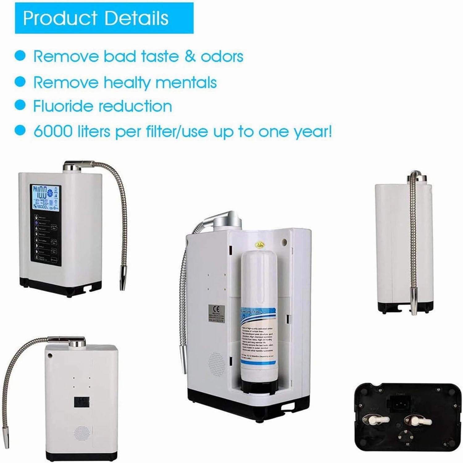 Smart Alkaline Water Ionizer, 7 Water Settings, Ph3.5-10.5 Home Water Filtration System, Up to -600mv Orp, 8000l per Filter, with Smart Voice,White-220V