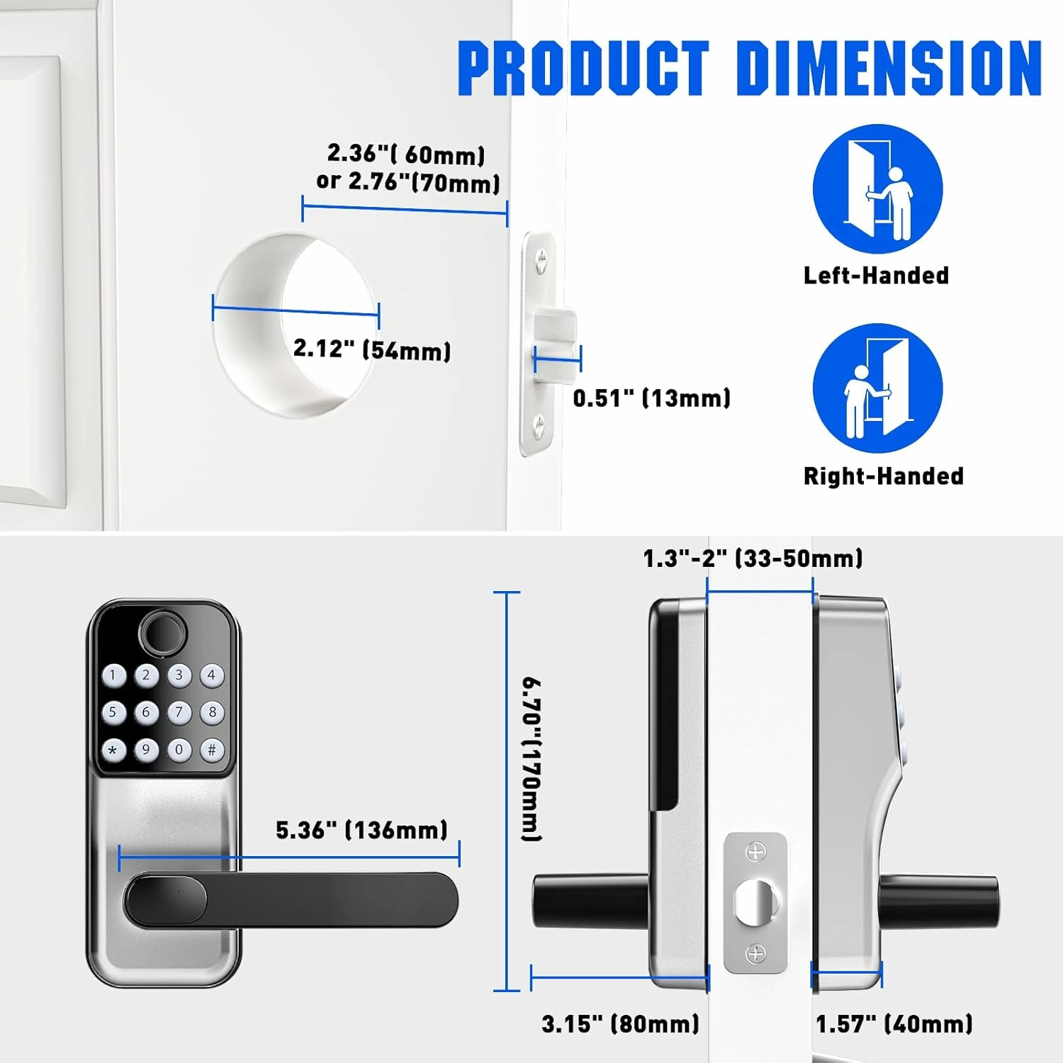 Smart Lock for Front Door: Olumat Keyless Entry Door Lock, Smart Keypad Lock with Handle, Fingerprint Lock with APP, Digital Lock with Handle, for Garage, Home, Office