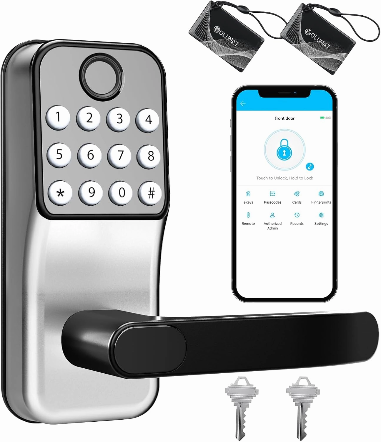 Smart Lock for Front Door: Olumat Keyless Entry Door Lock, Smart Keypad Lock with Handle, Fingerprint Lock with APP, Digital Lock with Handle, for Garage, Home, Office