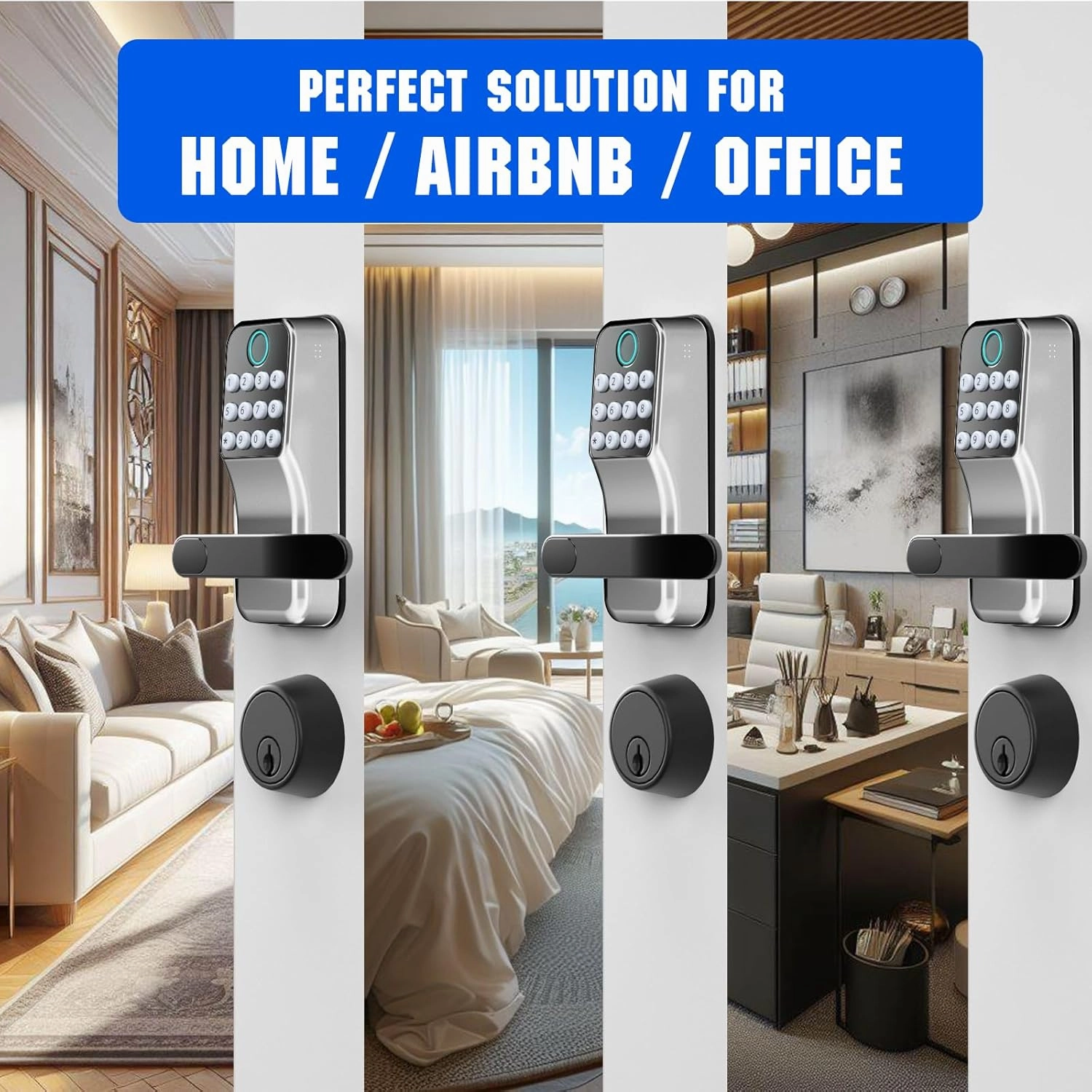 Smart Lock for Front Door: Olumat Keyless Entry Door Lock, Smart Keypad Lock with Handle, Fingerprint Lock with APP, Digital Lock with Handle, for Garage, Home, Office