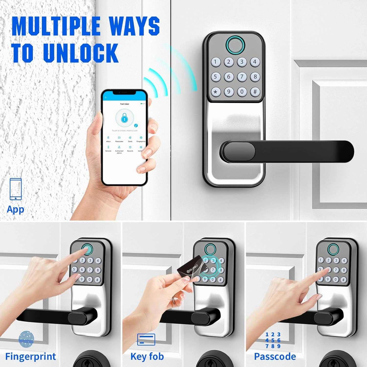 Smart Lock for Front Door: Olumat Keyless Entry Door Lock, Smart Keypad Lock with Handle, Fingerprint Lock with APP, Digital Lock with Handle, for Garage, Home, Office