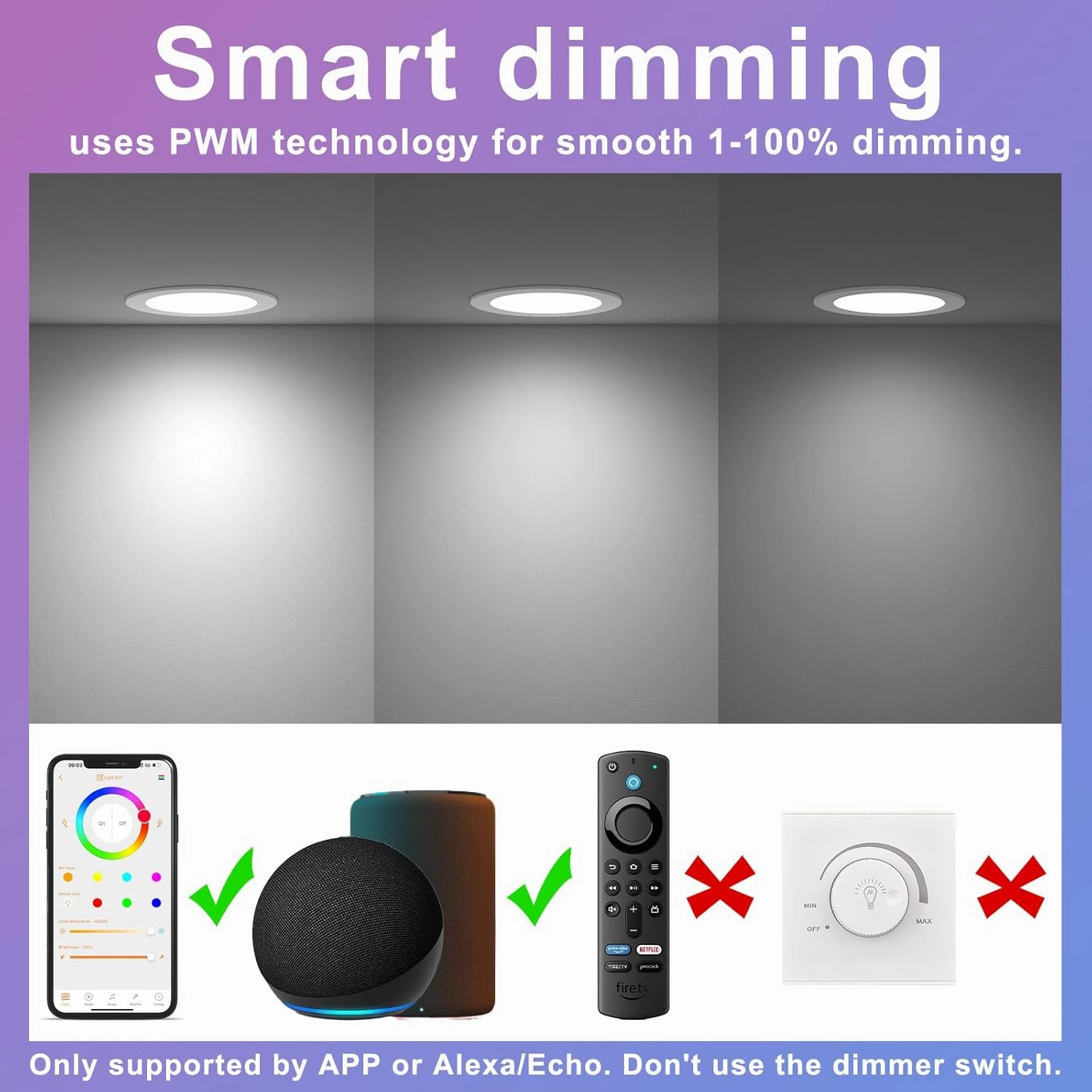 Smart Recessed Lighting 6 Inch RGBCW Color Changing 16W LED Downlight with Junction Box,1350 Lumen Recessed Ceiling Light Compatible with Alexa,Dimmable by Bluetooth Control -6Pack