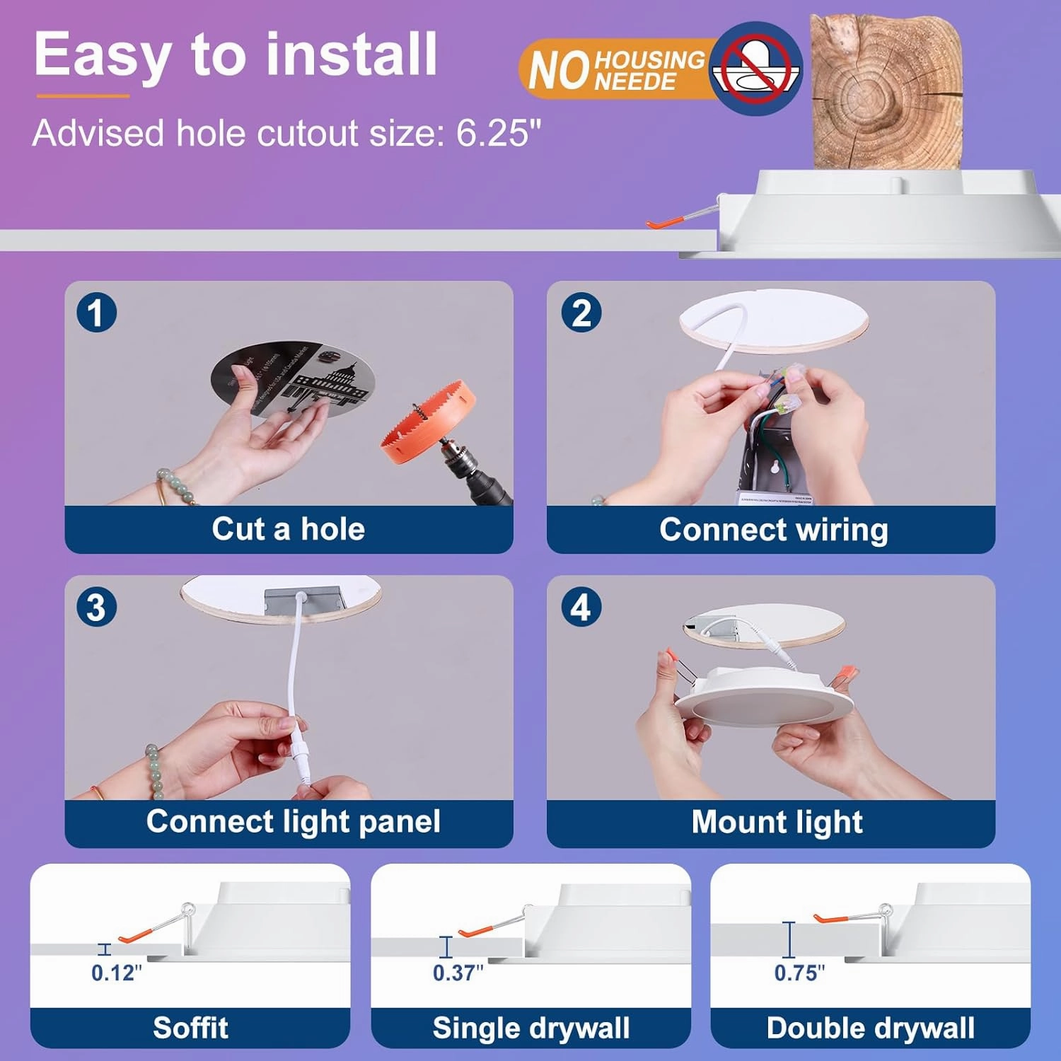 Smart Recessed Lighting 6 Inch RGBCW Color Changing 16W LED Downlight with Junction Box,1350 Lumen Recessed Ceiling Light Compatible with Alexa,Dimmable by Bluetooth Control -6Pack