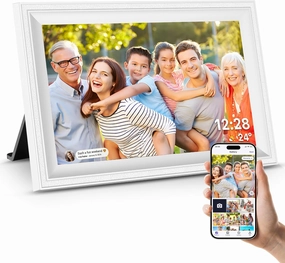 Smart White Digital Picture Frame WiFi Send Photos from Your Phone 16GB Storage 10.1inch 1280x800 IPS Touch Screen Digital Photo Frame Auto-Rotate Wall Mountable Photo Picture Frame Digital