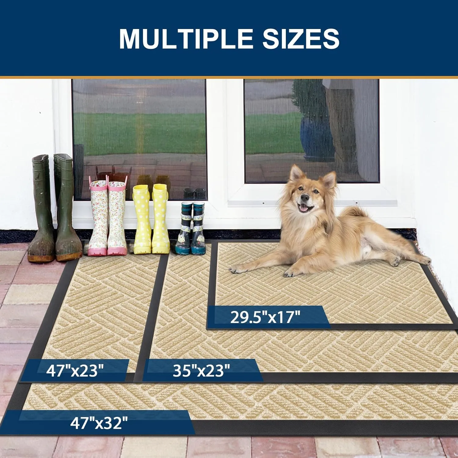 Smiry Front Door Mat Outside Entrance, Heavy Duty Outdoor Indoor Natural Rubber Doormat, Non Slip, Trap Dirt and Moisture, Easy Clean, Low Profile Patio Porch Entryway Mat, 29.5x17, Beige