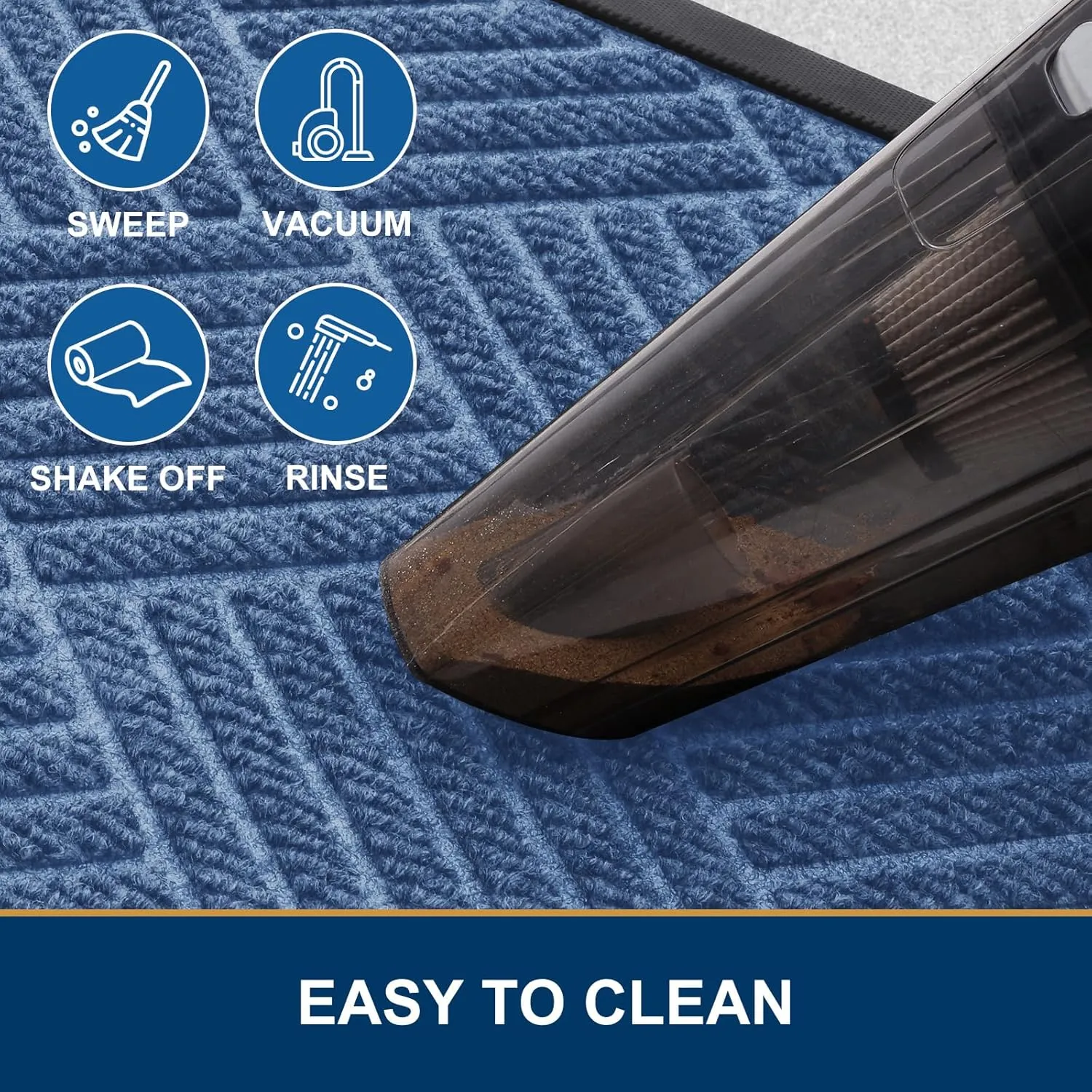 Smiry Front Door Mat Outside Entrance, Heavy Duty Outdoor Indoor Natural Rubber Doormat, Non Slip, Trap Dirt and Moisture, Easy Clean, Low Profile Patio Porch Entryway Mat, 29.5x17, Blue