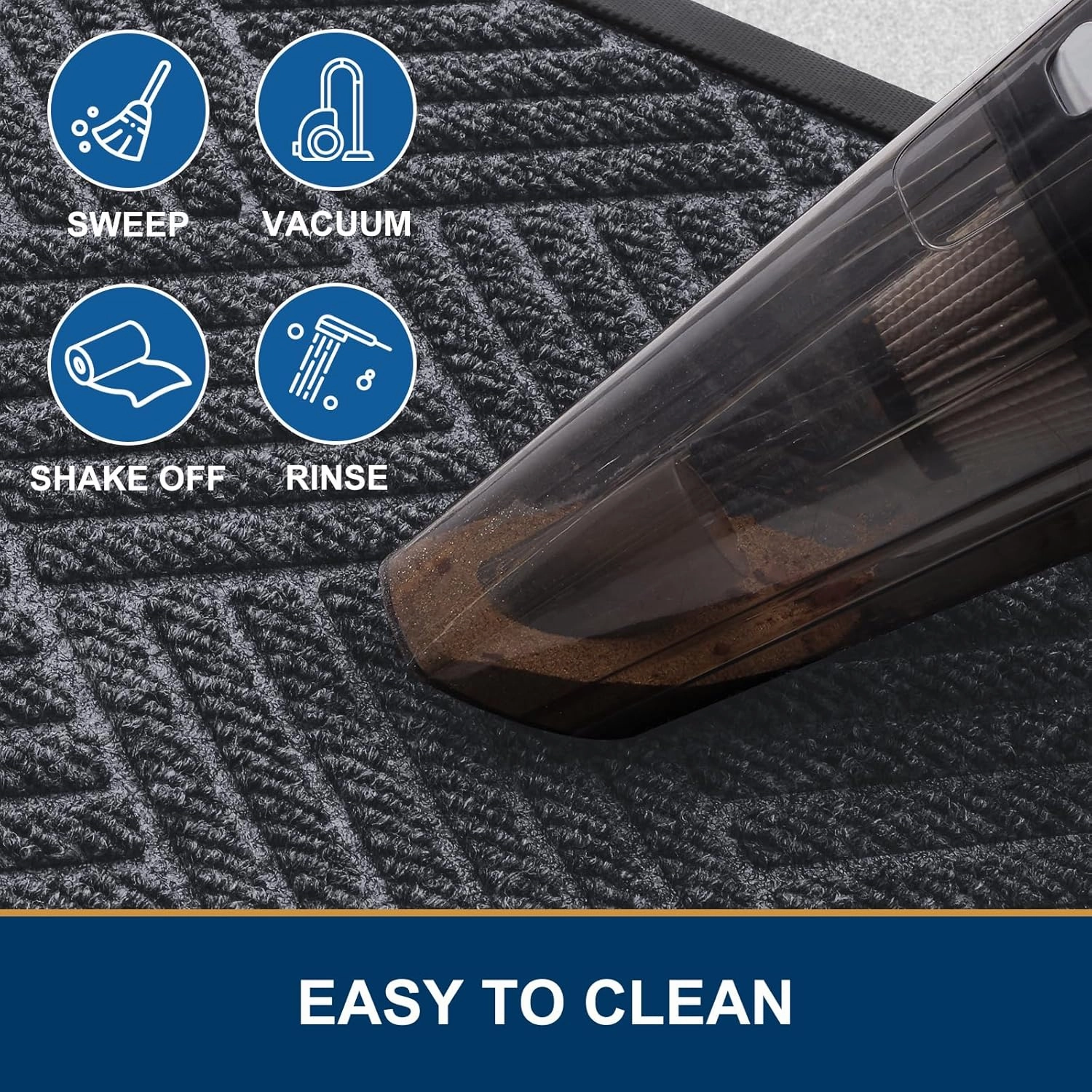 Smiry Front Door Mat Outside Entrance, Heavy Duty Outdoor Indoor Natural Rubber Doormat, Non Slip, Trap Dirt and Moisture, Easy Clean, Low Profile Patio Porch Entryway Mat, 29.5x17, Dark Grey