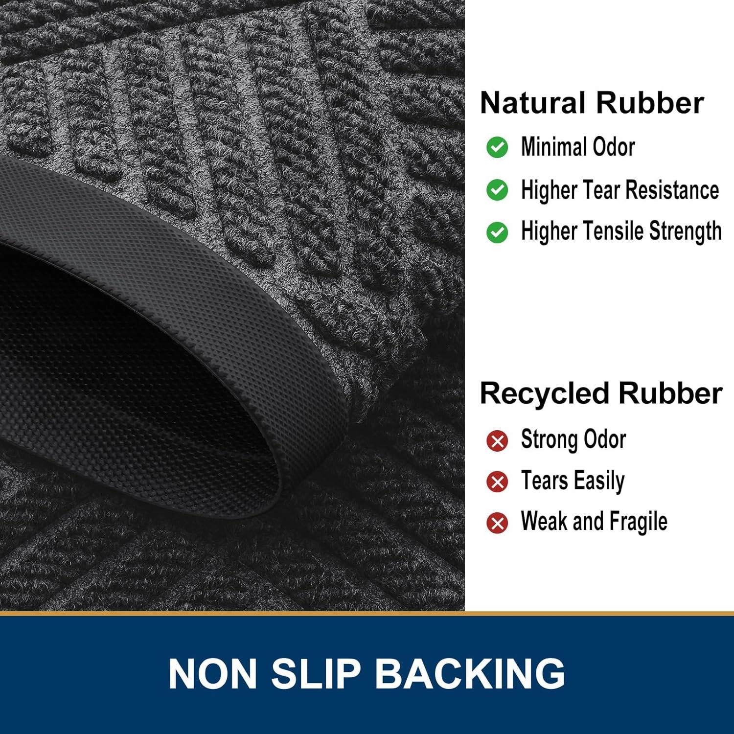 Smiry Front Door Mat Outside Entrance, Heavy Duty Outdoor Indoor Natural Rubber Doormat, Non Slip, Trap Dirt and Moisture, Easy Clean, Low Profile Patio Porch Entryway Mat, 29.5x17, Light Grey