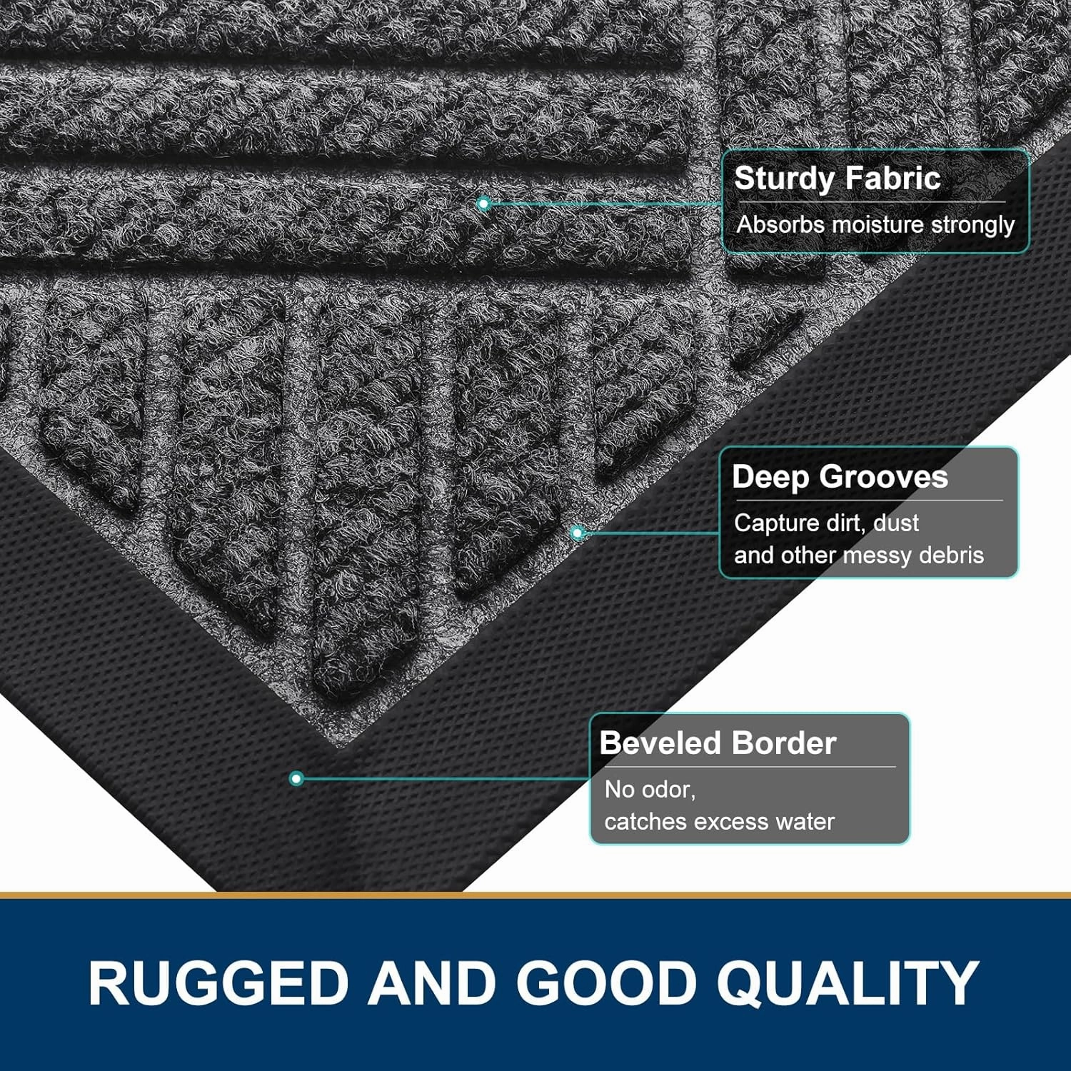 Smiry Front Door Mat Outside Entrance, Heavy Duty Outdoor Indoor Natural Rubber Doormat, Non Slip, Trap Dirt and Moisture, Easy Clean, Low Profile Patio Porch Entryway Mat, 29.5x17, Light Grey