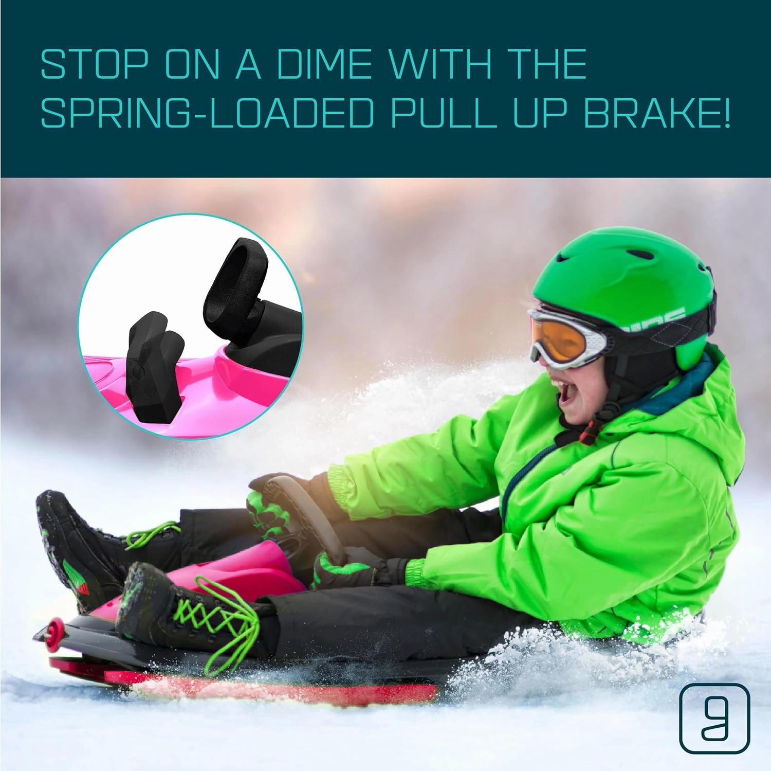 Snow Sled for Kids, Adults - Toboggan Sled, Easy Turning Steering Wheel, Anti-Slip Seat, Pull Up Brake, Durable Plastic Sled, Lightweight, Snow Sleds, Age 3  260 lbs