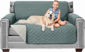 Sofa Shield Patented Slipcover, Reversible Tear Resistant Soft Quilted Microfiber, 54 inch Seat Width, Durable Furniture Stain Protector with Straps, Washable Couch Cover for Dogs, Kids, Seafoam/Cream