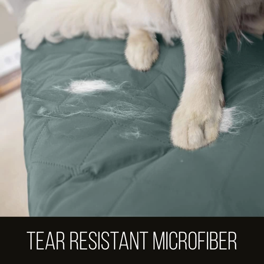 Sofa Shield Patented Slipcover, Reversible Tear Resistant Soft Quilted Microfiber, 54 inch Seat Width, Durable Furniture Stain Protector with Straps, Washable Couch Cover for Dogs, Kids, Seafoam/Cream