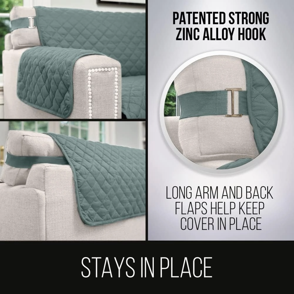 Sofa Shield Patented Slipcover, Reversible Tear Resistant Soft Quilted Microfiber, 54 inch Seat Width, Durable Furniture Stain Protector with Straps, Washable Couch Cover for Dogs, Kids, Seafoam/Cream