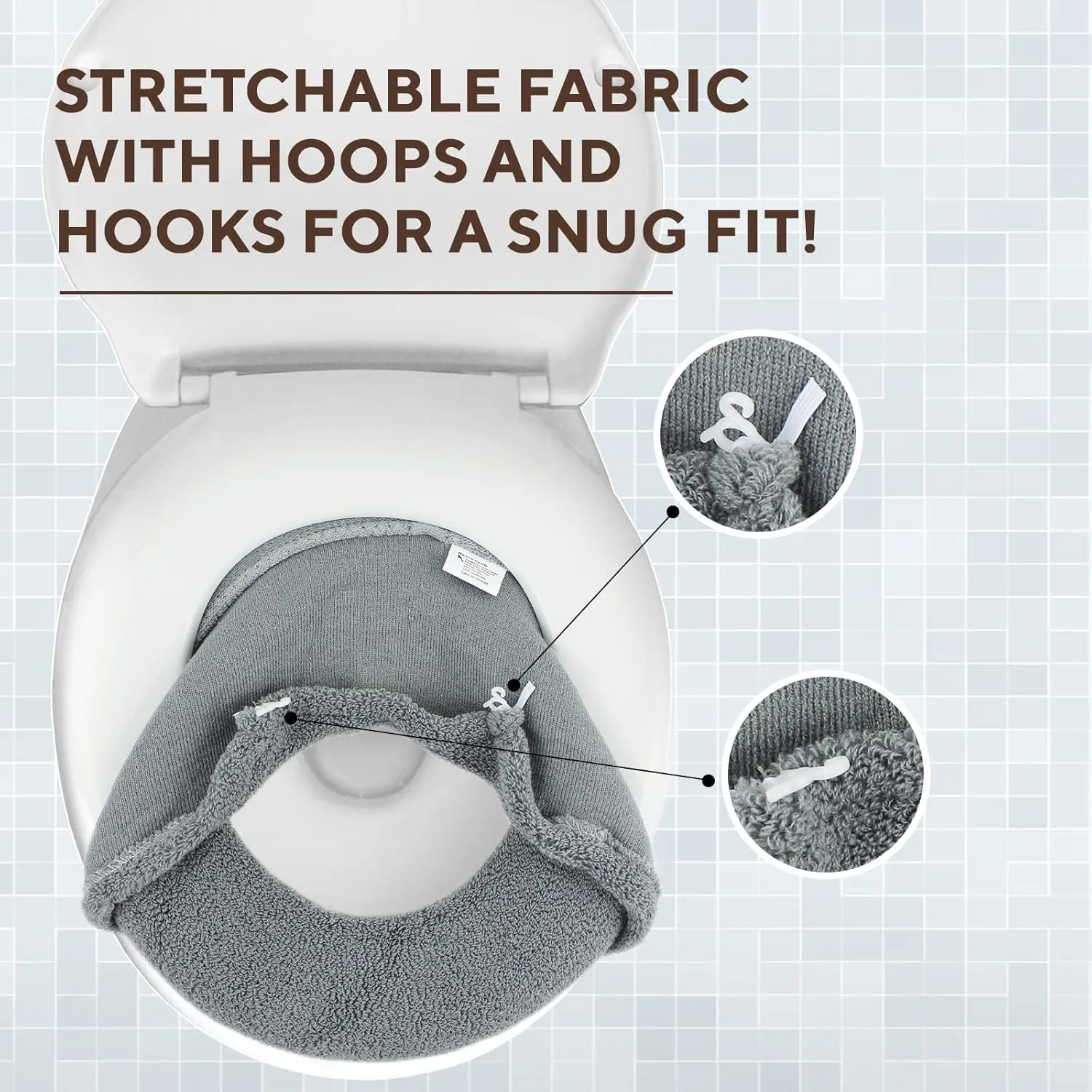 Soft Toilet Seat Cover - Plush & Thick Fabric Toilet Seat Warmer for Round & Elongated 14x18" Toilet Seats - Reusable, Machine-Washable, Easy-Install - Gift-Ready Packaging - Purple Ash
