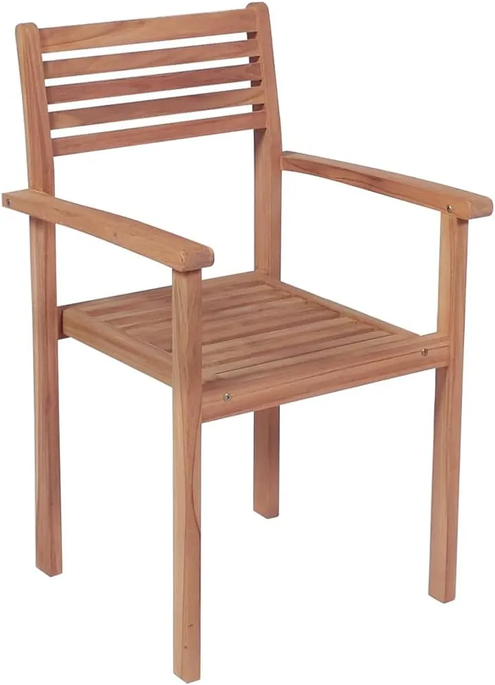 Solid Teak Wood Outdoor Stackable Patio Chairs with Beige Cushions – Set of 2, Durable Modern Design for Home, Office, Bar, or Café Use