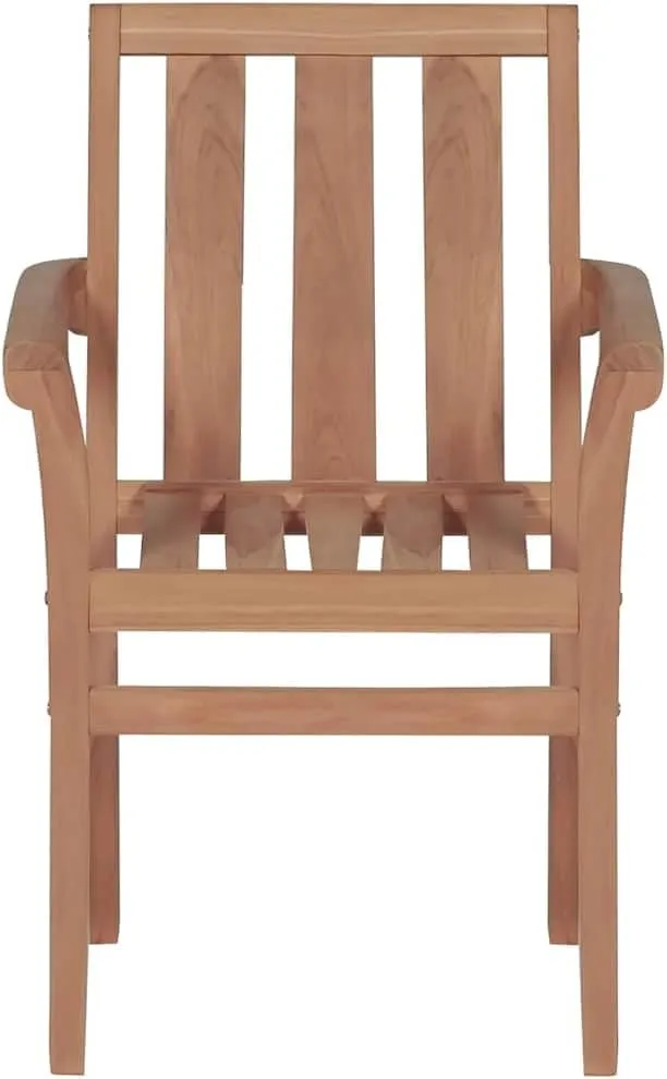 Solid Teak Wood Patio Chairs with Cream Cushions, 2 Pcs Stackable Outdoor Chairs for Garden, Beach, Camping and Lounge Areas, Durable Wooden Furniture for Patio Decor