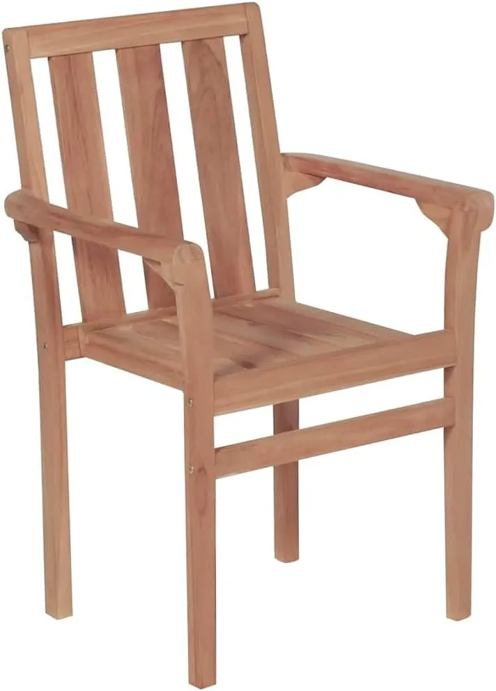 Solid Teak Wood Patio Chairs with Cream Cushions, 2 Pcs Stackable Outdoor Chairs for Garden, Beach, Camping and Lounge Areas, Durable Wooden Furniture for Patio Decor
