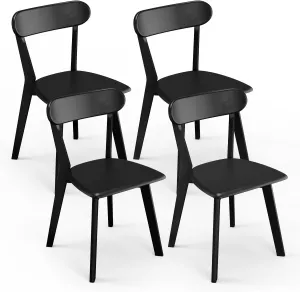 Solid Wood Dining Chairs Set of 4, Farmhouse Kitchen Chairs with Oak Backrest, Wooden Dining Room Chairs for Dining Room, Living Room, Non-Slip Foot Pads, Stackable Dining Chairs, Black