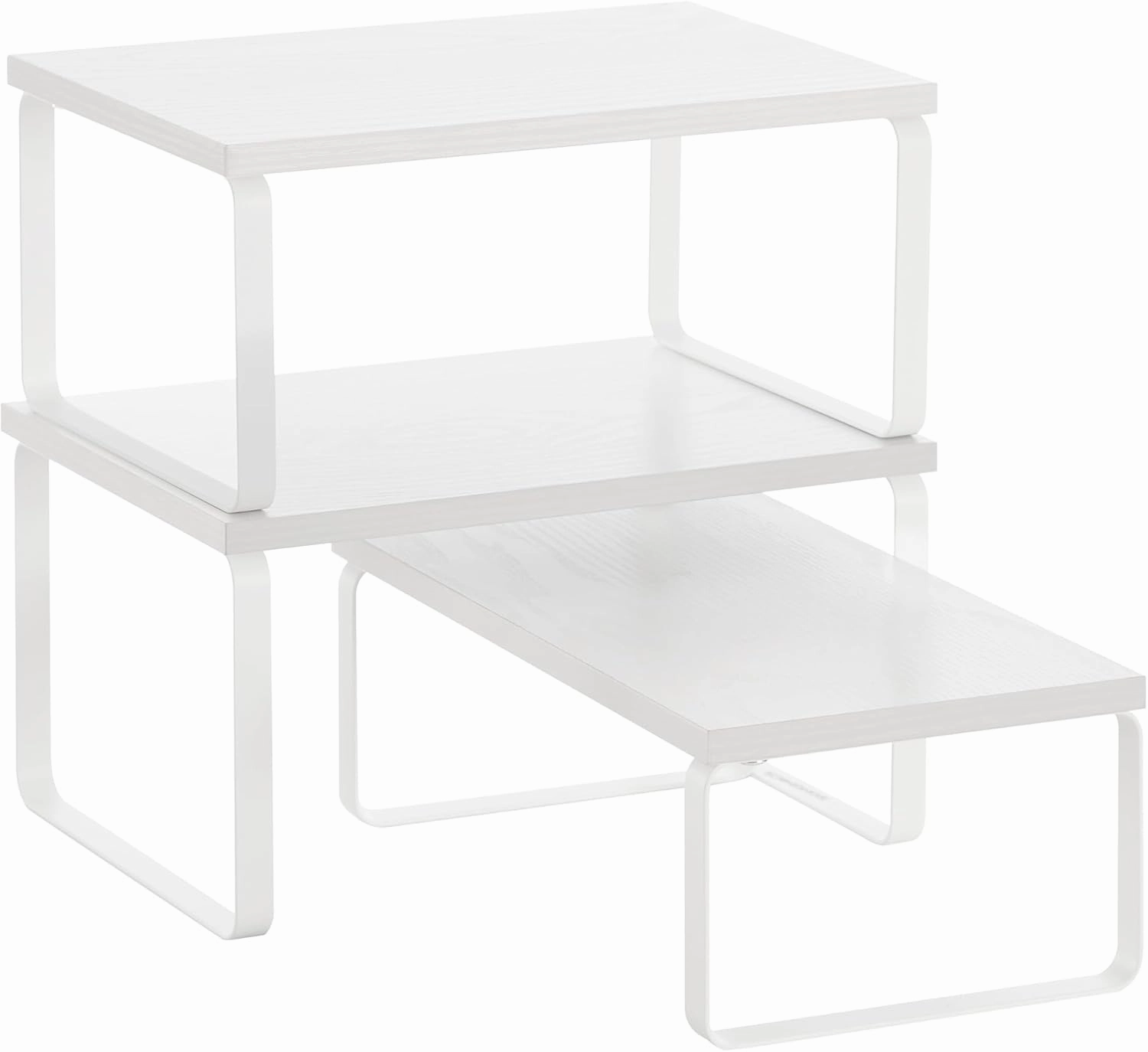 SONGMICS Cabinet Organizer Shelf, Set of 3 Kitchen Counter Shelves, Kitchen Storage, Spice Rack, Stackable, Expandable, Snow White and Matte White UKCS220W01