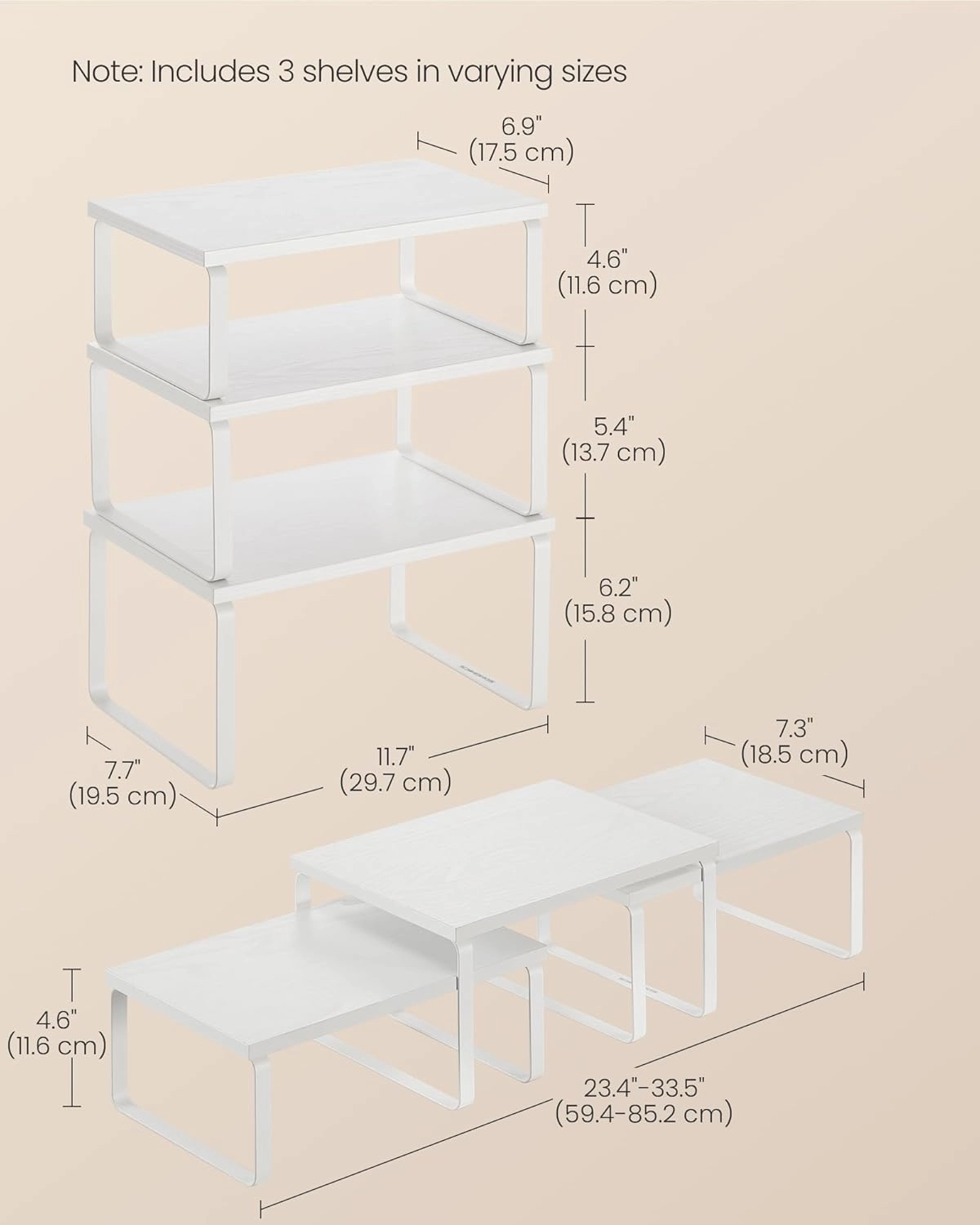 SONGMICS Cabinet Organizer Shelf, Set of 3 Kitchen Counter Shelves, Kitchen Storage, Spice Rack, Stackable, Expandable, Snow White and Matte White UKCS220W01