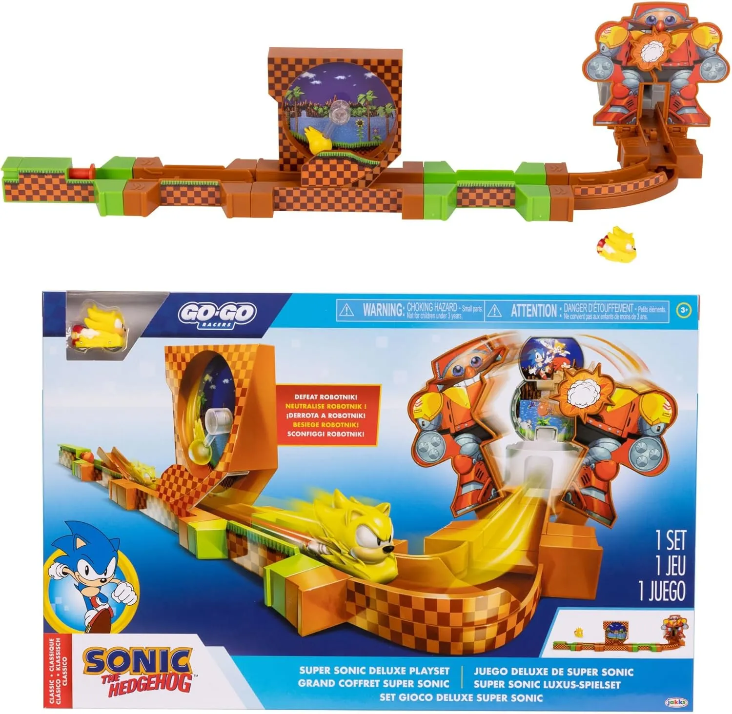 Sonic The Hedgehog Go Go Racers Deluxe Playset with Diecast Super Sonic Figure, Combine with The Sonic Adventure Playset