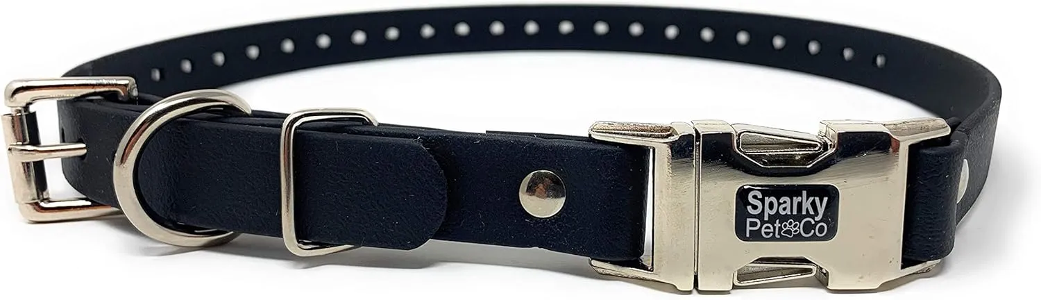 Sparky Pet Co - Apollo ECollar Replacement Strap - Dog Collar - Waterproof Biothane - Adjustable - Double Buckle - Quick Snap Metal Clasp - for Invisible Fence Systems - 3/4" x 28" (Black)