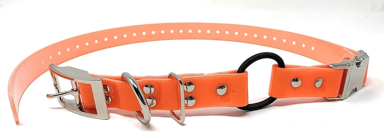 Sparky Pet Co - Zeus ECollar Replacement Strap - Bungee Loop Dog Collar - Waterproof Biothane - Adjustable - Double Buckle - Quick Snap Metal Clasp - for Invisible Fence Systems 3/4" x 28"Neon Orange
