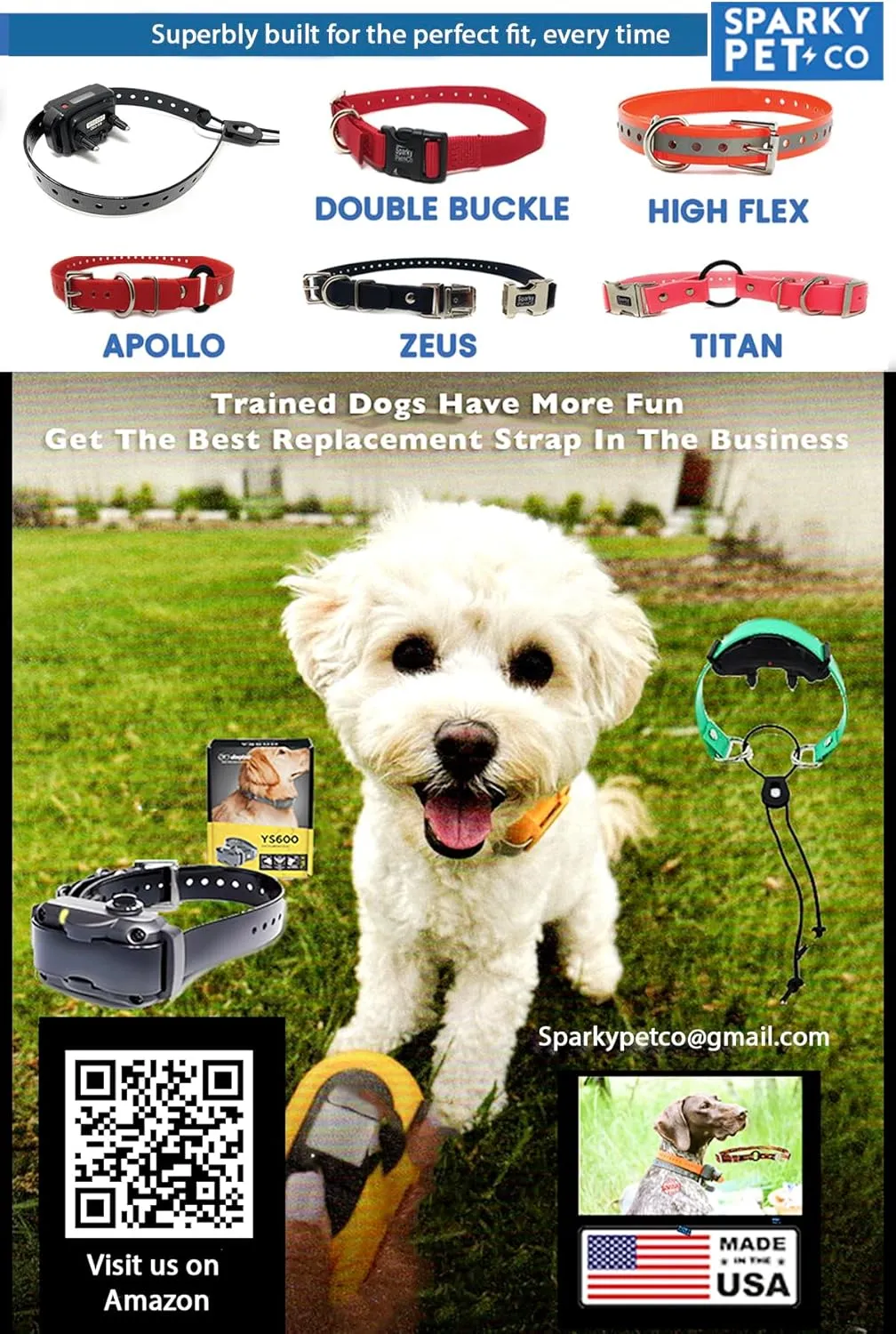 Sparky Pet Co - Zeus ECollar Replacement Strap - Bungee Loop Dog Collar - Waterproof Biothane - Adjustable - Double Buckle - Quick Snap Metal Clasp - for Invisible Fence Systems 3/4" x 28"Neon Orange