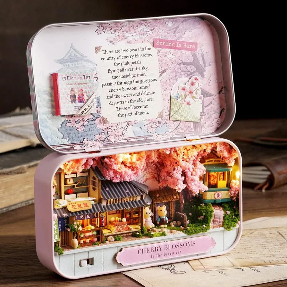 Spilay Dollhouse Miniature with Furniture,DIY Dollhouse Kit Mini Iron Box Theater,1:24 Scale Creative Room Best Birthday Gift for Adult Lover Girl Friend Birthday Gift (Q07)