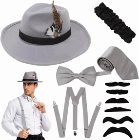 Spooktacular Creations Manhattan 1920s Mens Hat Accessories Gatsby Gangster Retro Hat Suspender Bow Tie Halloween Costume Set