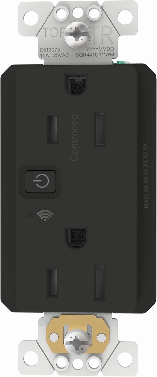 Square D by Schneider Electric X Series 15A 125V Wi-Fi Energy Monitoring Socket Outlet, Tamper Resistant, Needs Neutral Wire, Matter Certified, Compatible with Alexa, Google Home, Apple Home, Black