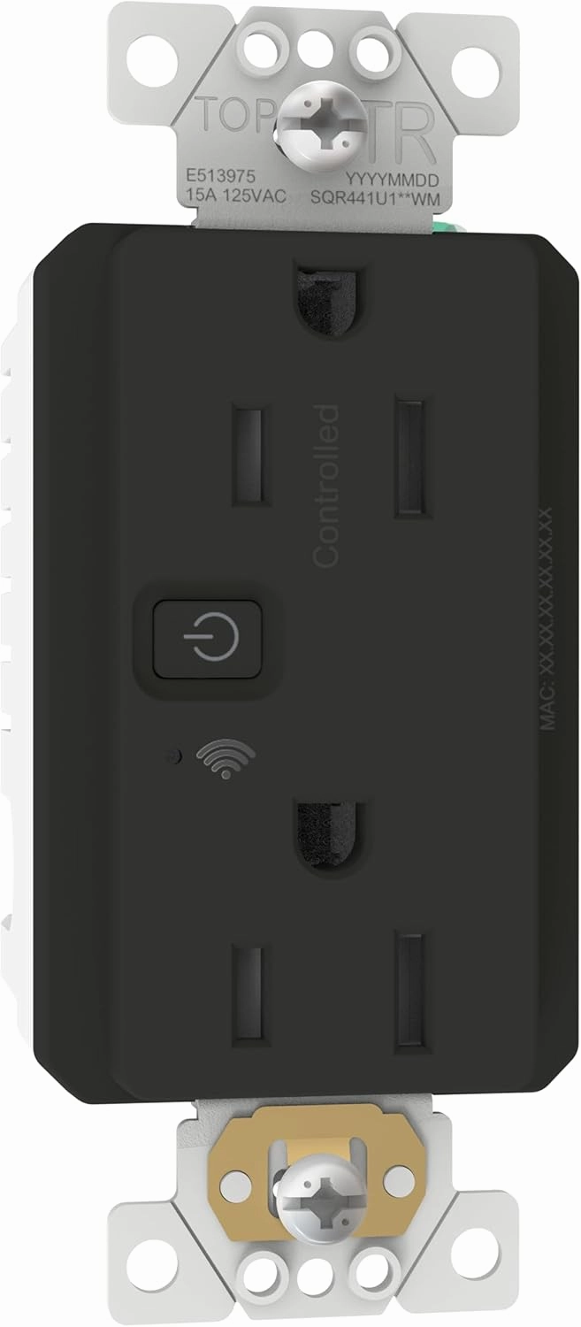 Square D by Schneider Electric X Series 15A 125V Wi-Fi Energy Monitoring Socket Outlet, Tamper Resistant, Needs Neutral Wire, Matter Certified, Compatible with Alexa, Google Home, Apple Home, Black