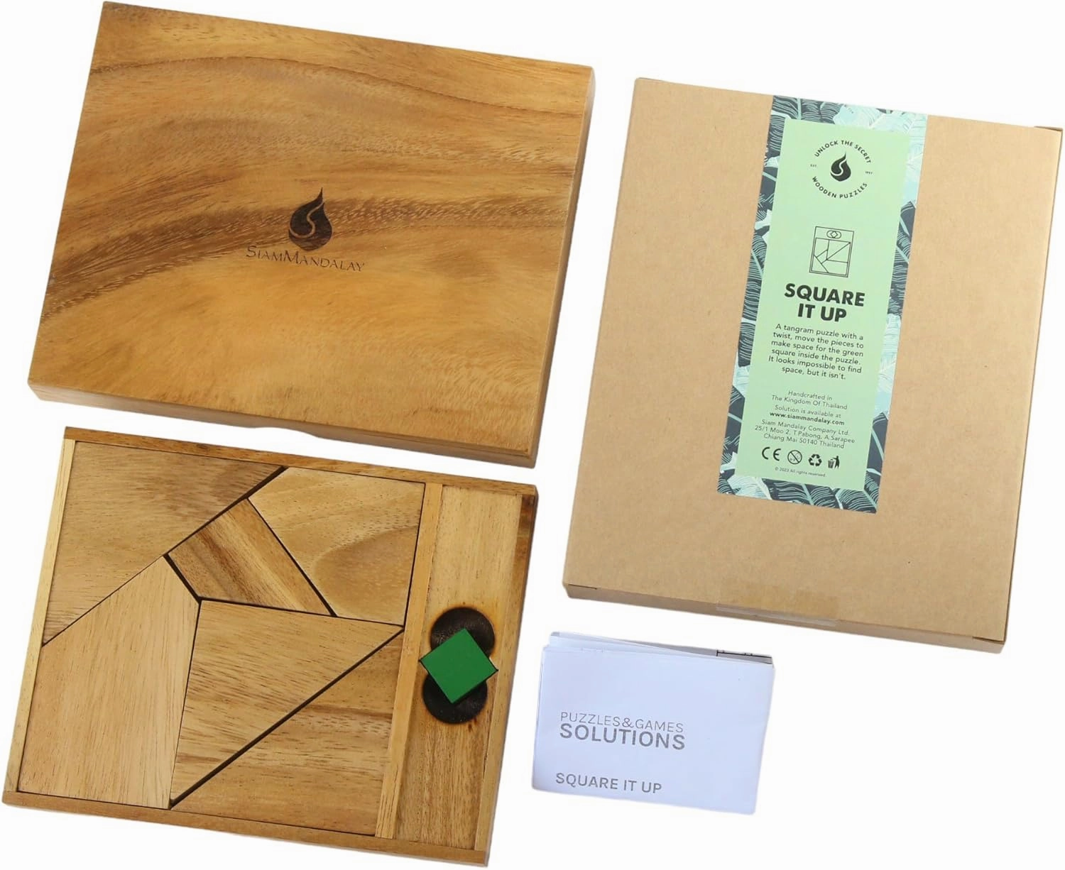 Square It Up Wooden Puzzle Game – Brain Teaser Logic Toy for Adults & Teens | Tangram-Style Mind Game | Handcrafted Monkeypod Wood | STEM Desk Toy & Gift for Focus, Patience, Stress Relief