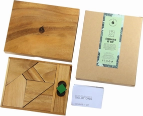Square It Up Wooden Puzzle Game – Brain Teaser Logic Toy for Adults & Teens | Tangram-Style Mind Game | Handcrafted Monkeypod Wood | STEM Desk Toy & Gift for Focus, Patience, Stress Relief