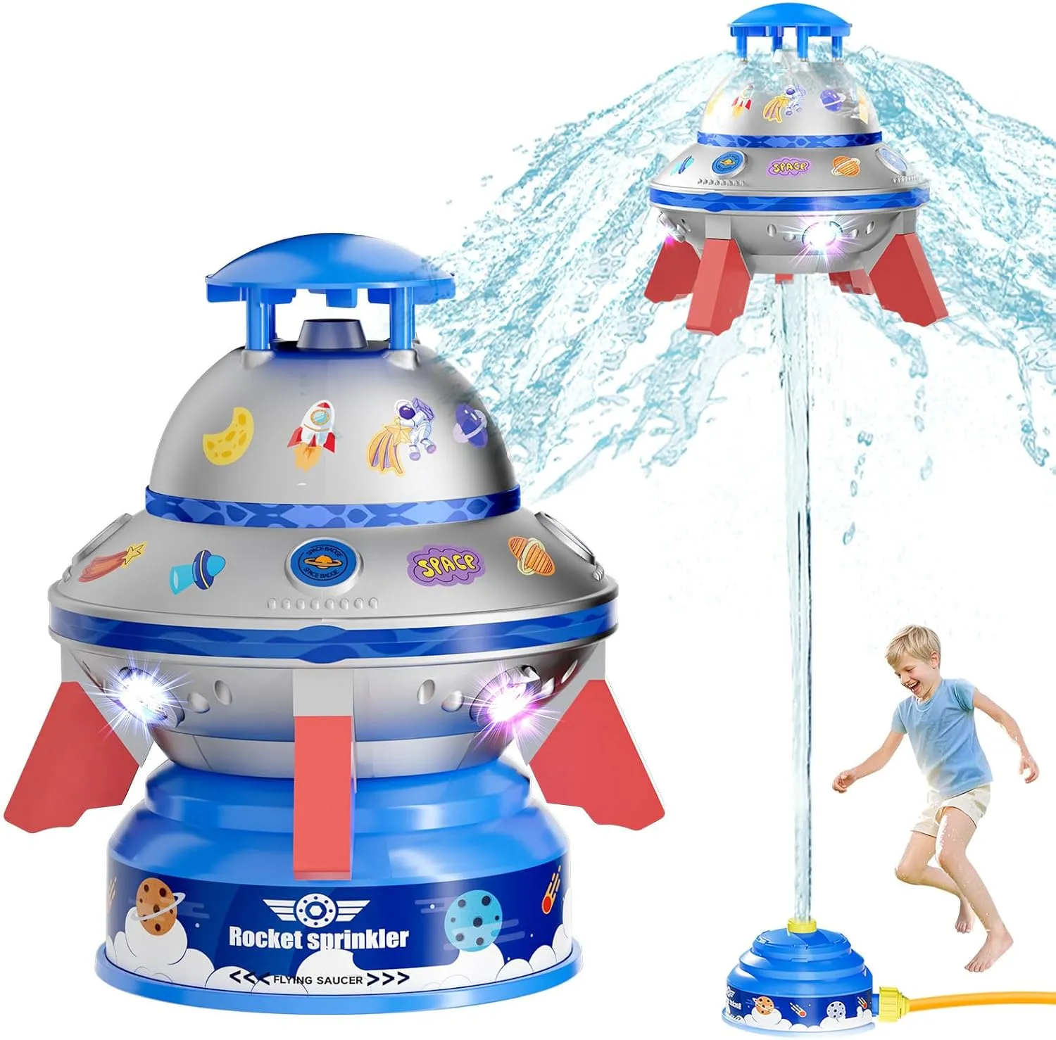 SS Summer Sprinkler Water Toy for Kids - UFO Rocket Launcher Outdoor Play Toys for Toddlers Age 3 4 5 6 7 8, Backyard & Lawn Pool Sprinkler Toys with LED Lights, for Girls Boys