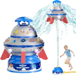 SS Summer Sprinkler Water Toy for Kids - UFO Rocket Launcher Outdoor Play Toys for Toddlers Age 3 4 5 6 7 8, Backyard & Lawn Pool Sprinkler Toys with LED Lights, for Girls Boys