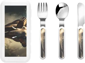 Stainless Steel Kids Silverware Set, Elephant In The Forest Utensil Set Reusable Children Safe Knife Spoon Fork Set With Storage Case Dishwasher Safe For Lunch, Travel Outdoors