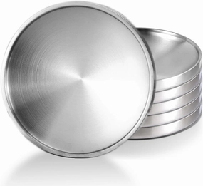 Stainless Steel Plates 6Pcs Double Layered Silver Lightweight Unbreakable Dinner Dishes Plates Set Feeding Serving Camping Reusable and Dishwasher Safe (7.5 inches)