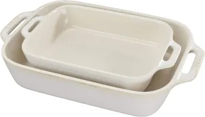 STAUB Ceramics Rectangular Baking Dish Set, 2 pc, Rustic Ivory