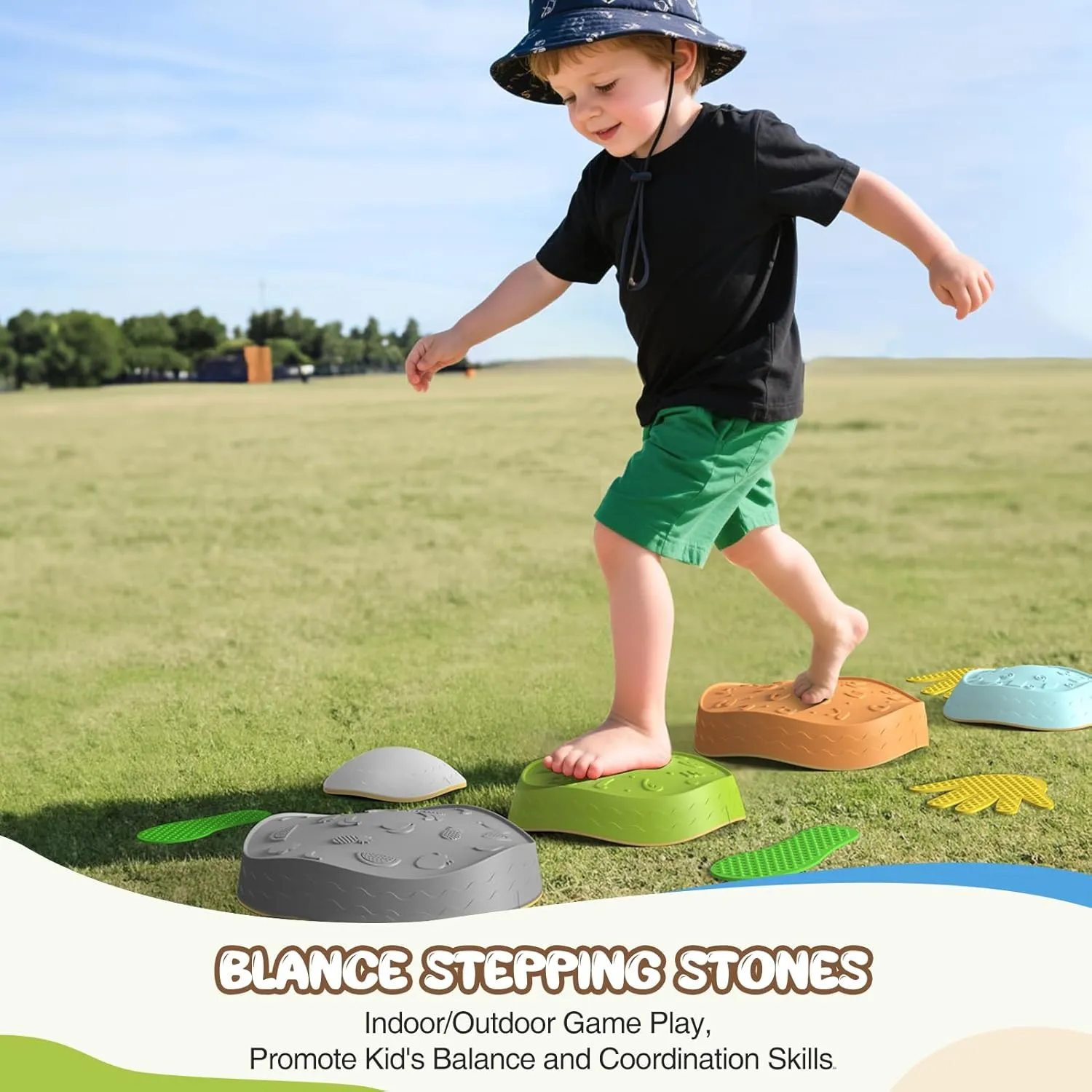 Stepping Stones for Kids, 7pcs Non-Slip Toddler Sensory Balance Stones for Promoting Children’s Coordination Skills, Obstacle Course Game Toys Indoor/Outdoor Play for Kids 3-8