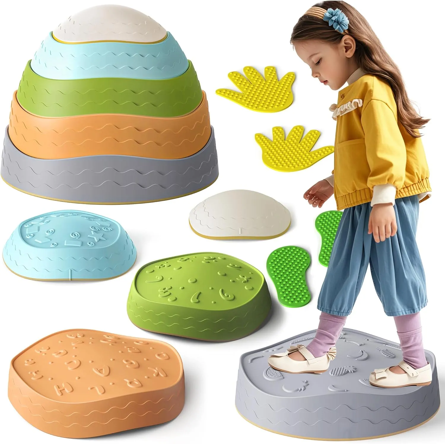 Stepping Stones for Kids, 7pcs Non-Slip Toddler Sensory Balance Stones for Promoting Children’s Coordination Skills, Obstacle Course Game Toys Indoor/Outdoor Play for Kids 3-8