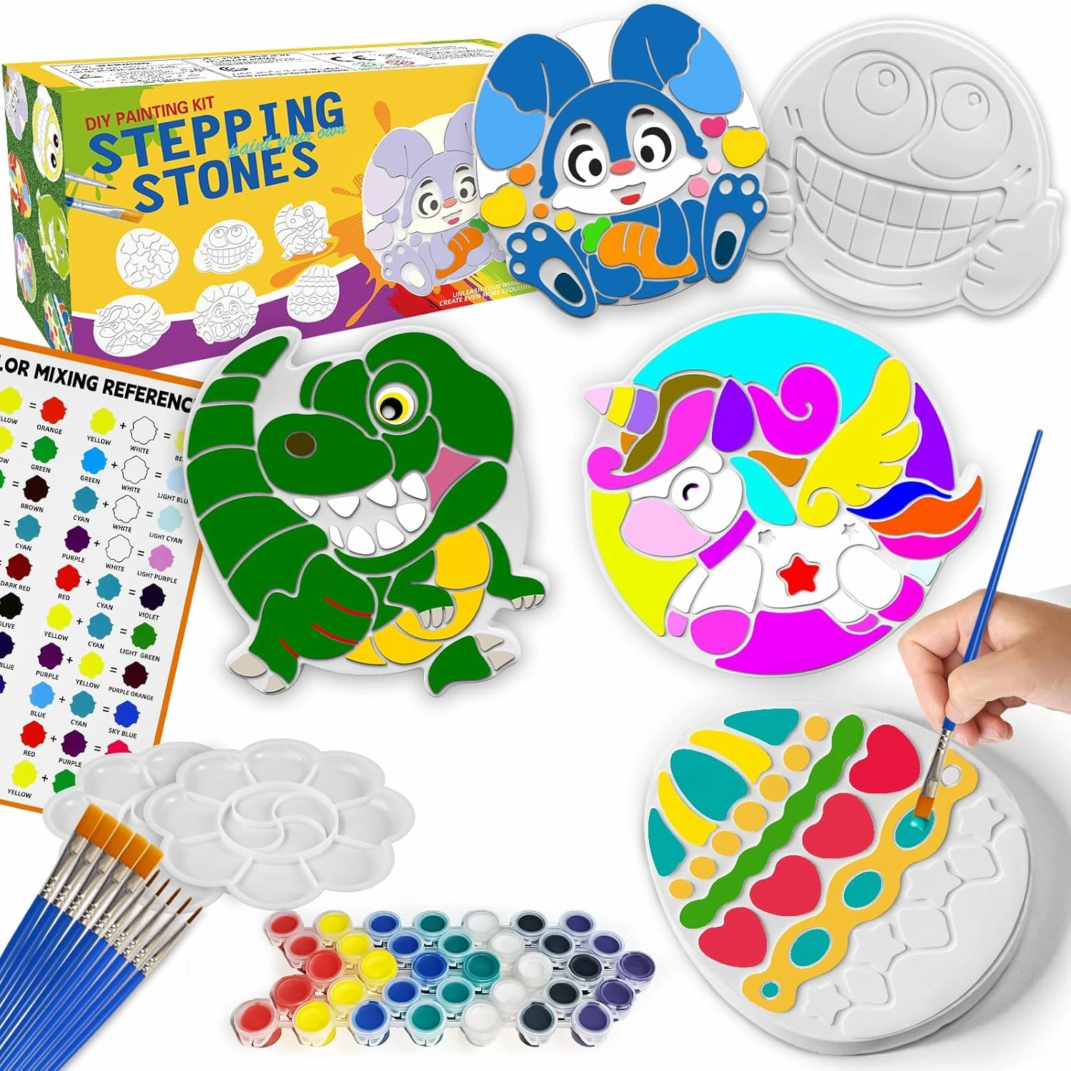 Stepping Stones Painting Kit for Kids Ages 6-12, 5 Pack Paint Your Own Garden Stones, Outdoor Arts and Crafts Kits, Creative Summer Gift for Kids Boy and Girl Age 6, 7, 8, 9, 10  Year Old (Unicorn)