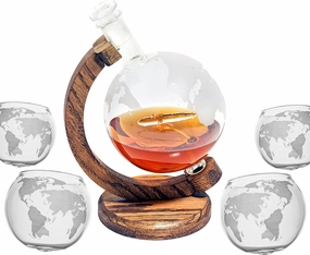 Submarine Decanter Set, Globe Scotch Whiskey Decanter - Liquor Dispenser for Bourbon, Rum, Wine - Gift for US Navy Submarine Veteran, 1000ml Decanter with Submarine, Gift for Submariner (Prestige)