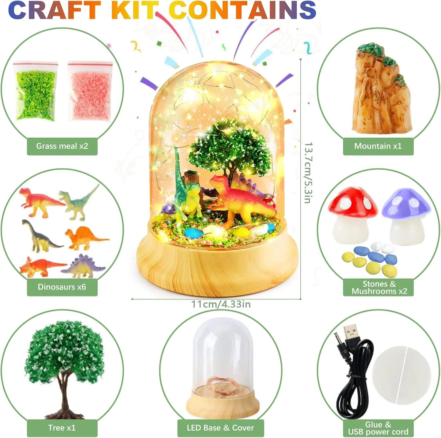 SunnyOcean DIY Dinosaur Night Light Craft Kit, Creative Gifts for Boys and Girls Ages 3-12, Kids Birthday Christmas